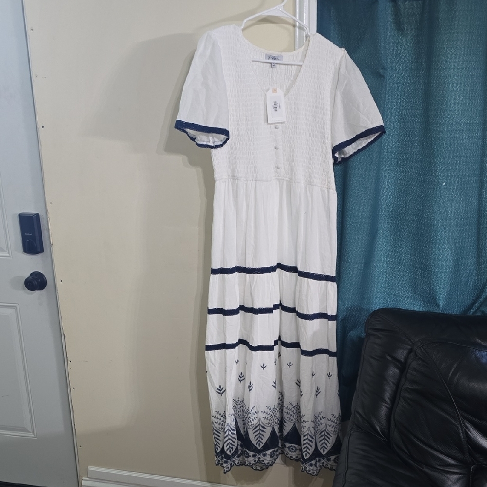Polagram White and Blue Casual Sundress
